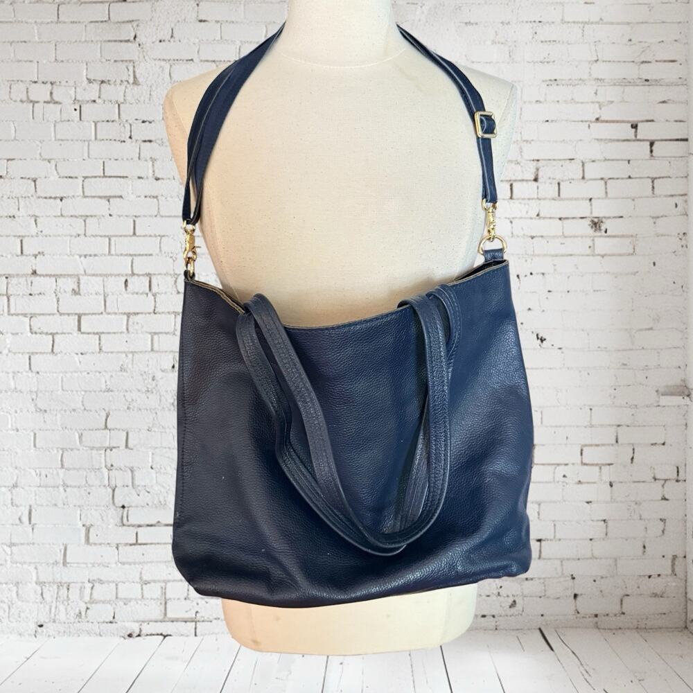 Damero Large Black Pebble Leather Convertible Tote Bag 17"X13" Laptop Travel EUC